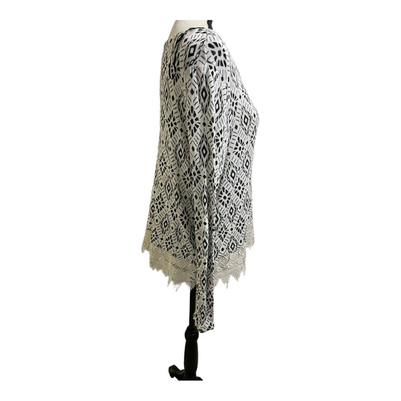 H&M lace hem black white sweater diamond pattern crocheted lace trim Large - Picture 6 of 11